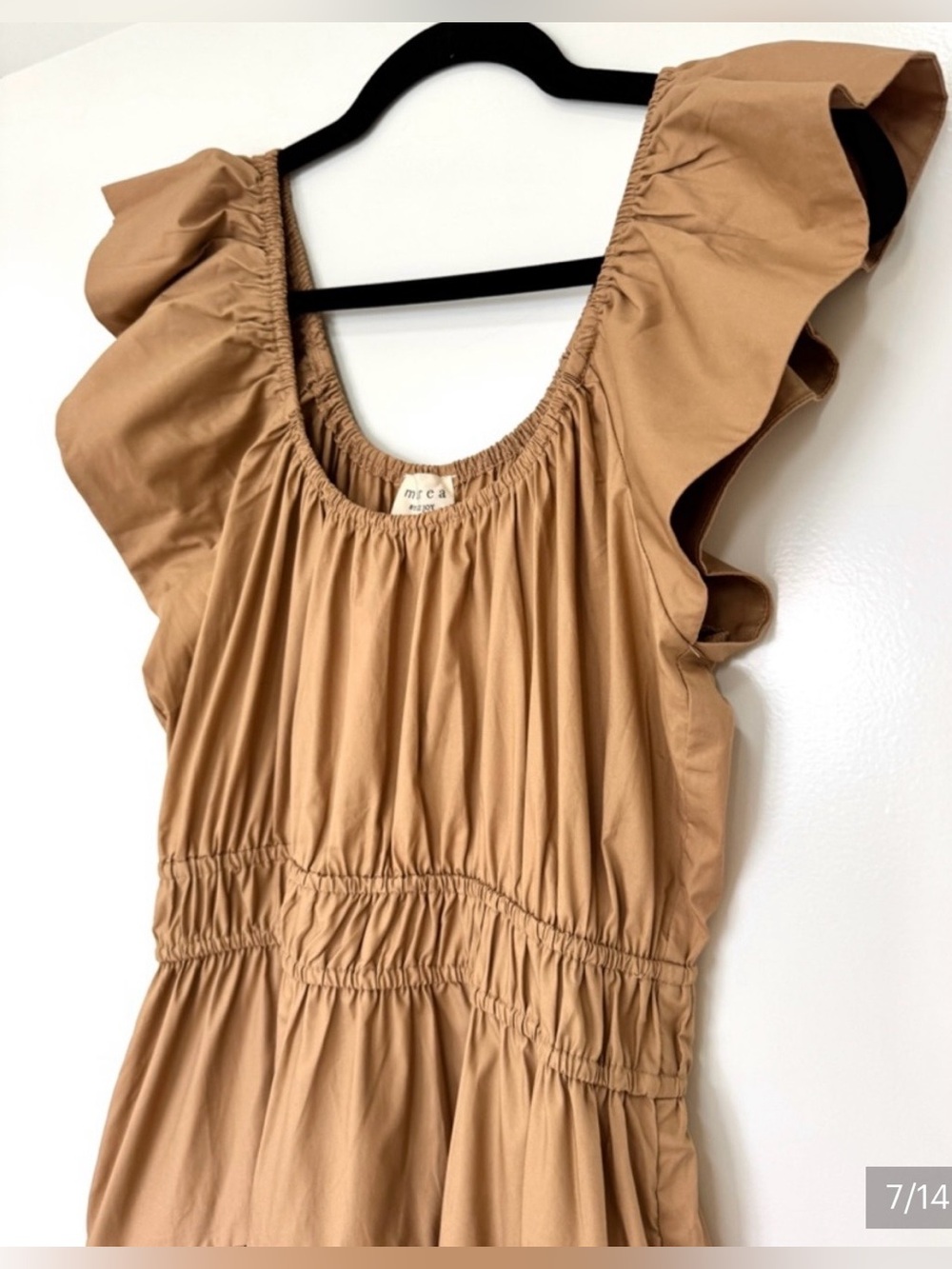 Marea by Liz Joy Jane in Camel Solid Cotton Midi Dress Small $268 Worn Once EUC - Picture 7 of 10